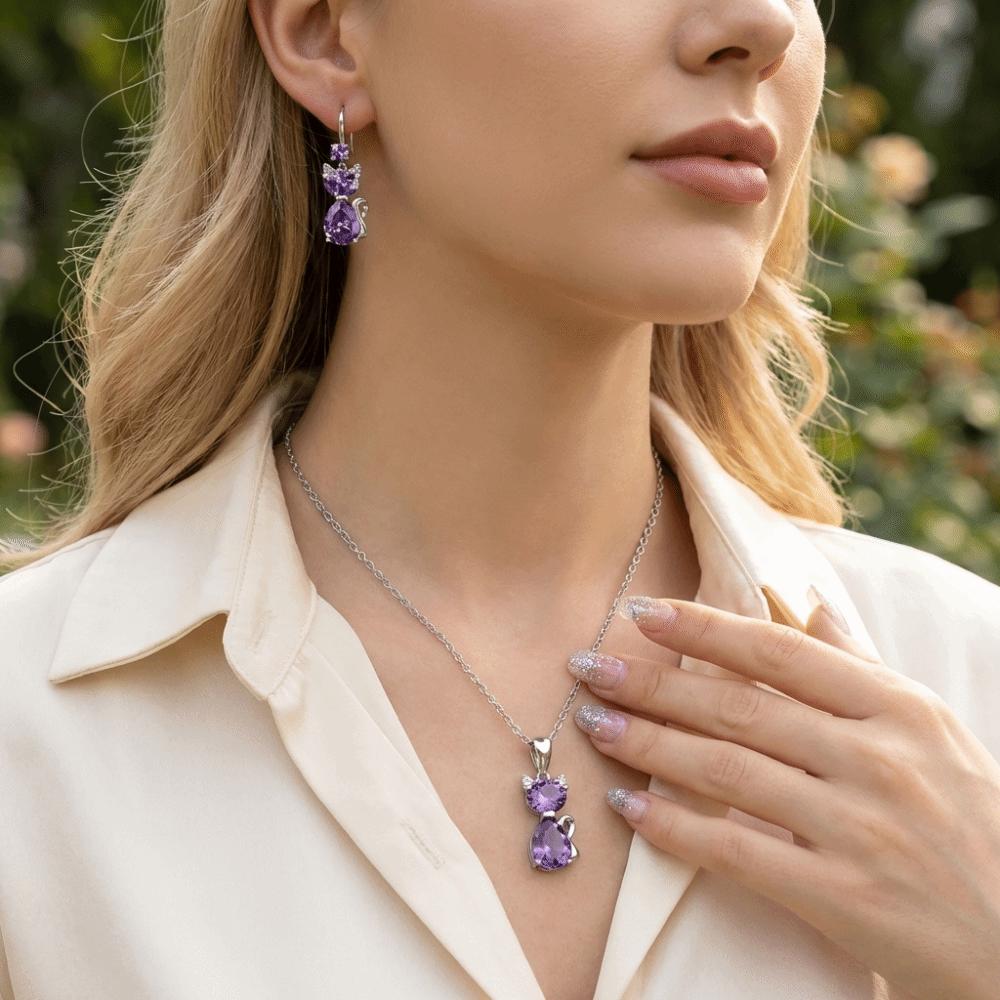 Trendy Crystal Pendant Necklace Zinc Zinc Alloy Cute Cat Jewelry Fashion Elegant Jewelry Sets  For Woman