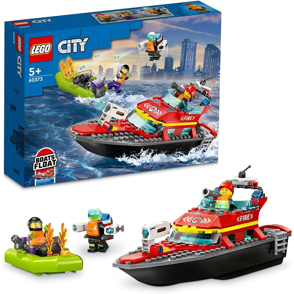 LEGO City Fire Rescue Boat Toy Building Set for Kids Age 5-8 Educational Play Block 60373