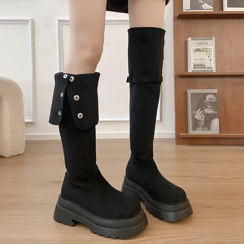 Autumn new small sleeve square heel high boots 2025 thick-soled retro thin and high fashion boots over the knee women