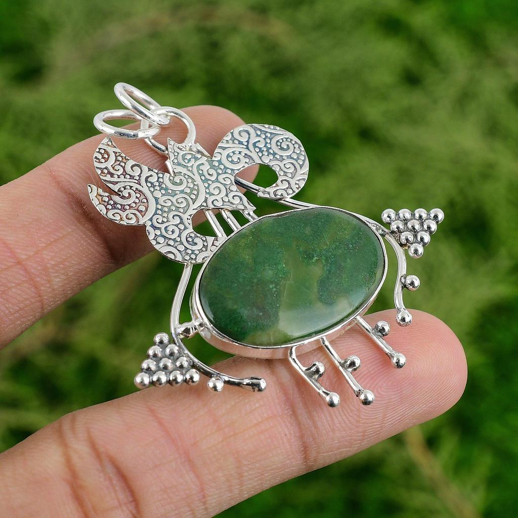 Daughters Day Deal 925 Silver Green Aventurine Gemstone Bezel Pendant Jewelry