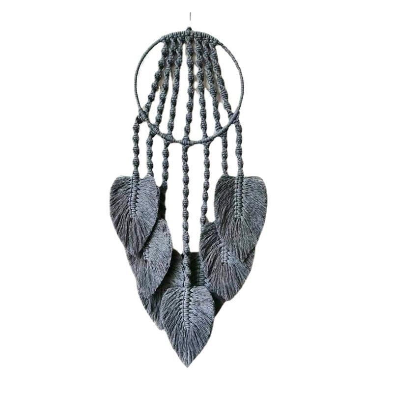1Pc Handwoven Feather Leaf Macrame Hoop Dream Catcher Wall Hanging Tapestry for Bedroom Home Decoration Craft Ornament Gift244