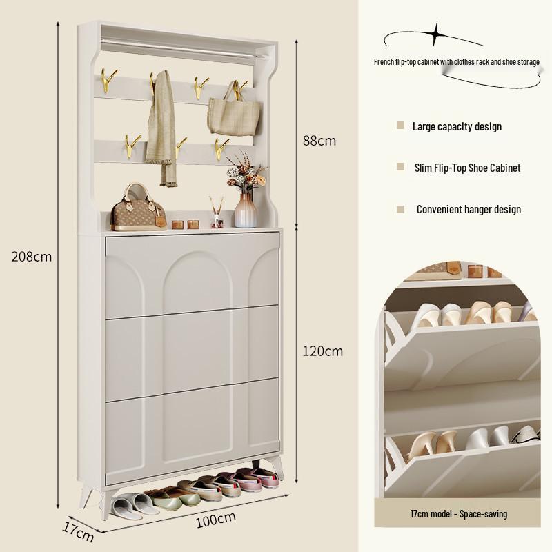 Ultra-Thin Flip-Top Shoe Cabinet & Coat Rack for Entryway Hallway Storage