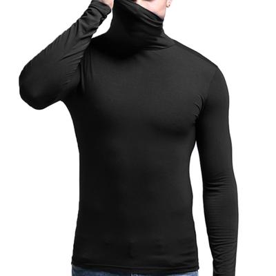 Camiseta Base para Hombre Color Sólido Cuello Alto Casual Alta Elasticidad Manga Larga Top de Otoño para Ropa Interior