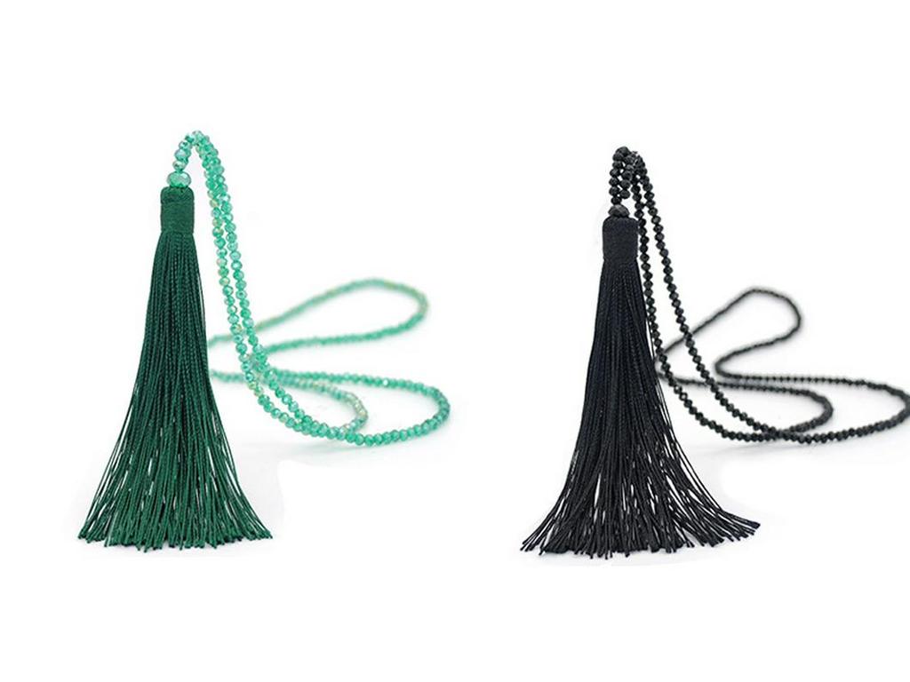 Velvet Thread & Crystal Beaded Tassel Necklace: 10-Color Handmade Women's European & American Long Chain Jewelry