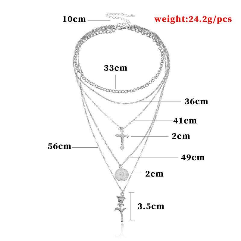 Fashion Cross-Border Sold Jewelry Fashion Cross Queen Head Pendant Necklace Female Elegant Multi-Layer Rose Necklace