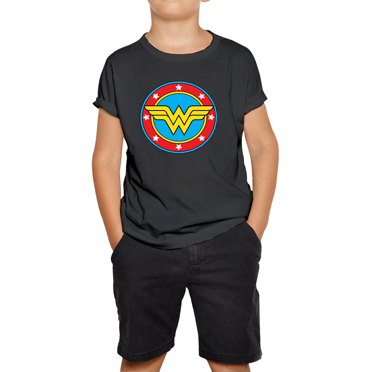 

Wonder Woman Shield Logo Superhero Wonder Girl Comic Book Character Super Woman Kids T Shirt 150