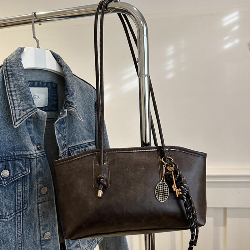 Yogodlns PU Leather Shoulder Bag for Women Y2K Simple Fashion Handbag Large Capacity Female Crossbody Bag Solid Color Retro Underarm Bags