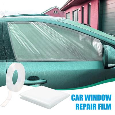 Broken Window Cover with Tape Pre-Cut Car Window Covering Transparent PVC Nanometer Double-Sided Film Broken Glass Replacement Temporary
