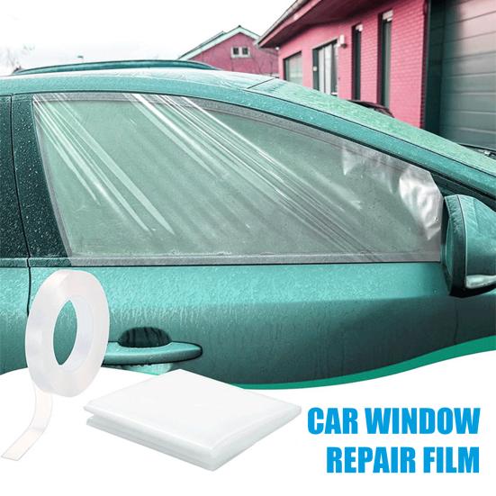 Broken Window Cover with Nanometer Double-Sided Tape Pre-Cut Transparent PVC Car Window Covering Film Broken Glass Replacement Temporary Car Glass