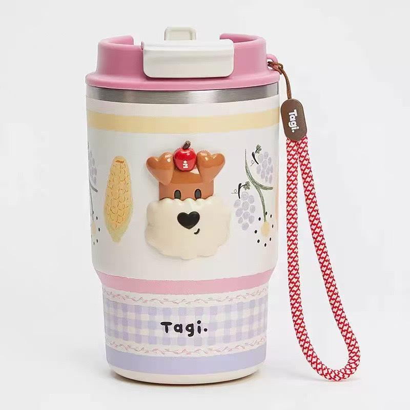 Popcorn Tragbarer Isolierbecher mit Doppeltrinkhalm Edelstahl