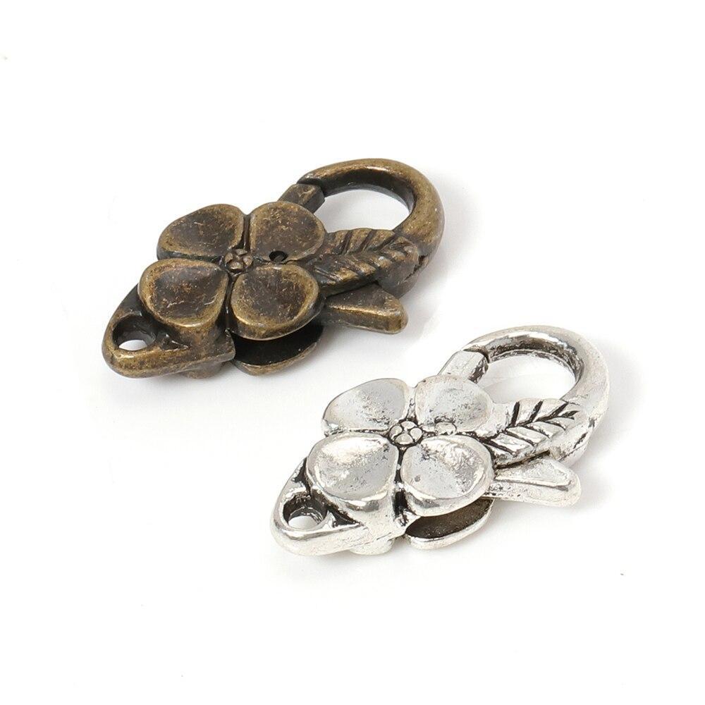 10Pcs/lot Antique Silver Flower Lobster Clasp Hooks for Necklace Bracelet Chain DIY Jewelry Accessory Findings 26*15MM
