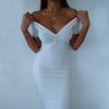 Knitted Dress Sexy Short Sleeve Summer Casual Stretchy Elastic Elegant V-Neck Women Solid Dresses