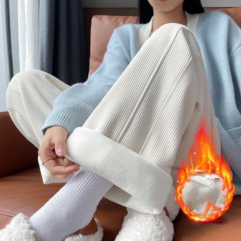 

Зимние теплые утолщенные брюки с широкими штанинами из овечьей шерсти для женщин, повседневные брюки для снежной погоды, мешковатые плюшевые флисовые повседневные брюки XS абрикосовый