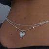 European and American Stylish Double Layer Heart Pendant Waist Chain - Full Diamond Belly Dance Accessory