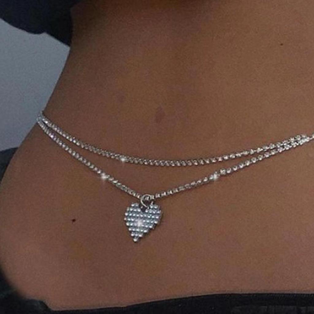 European and American Stylish Double Layer Heart Pendant Waist Chain - Full Diamond Belly Dance Accessory