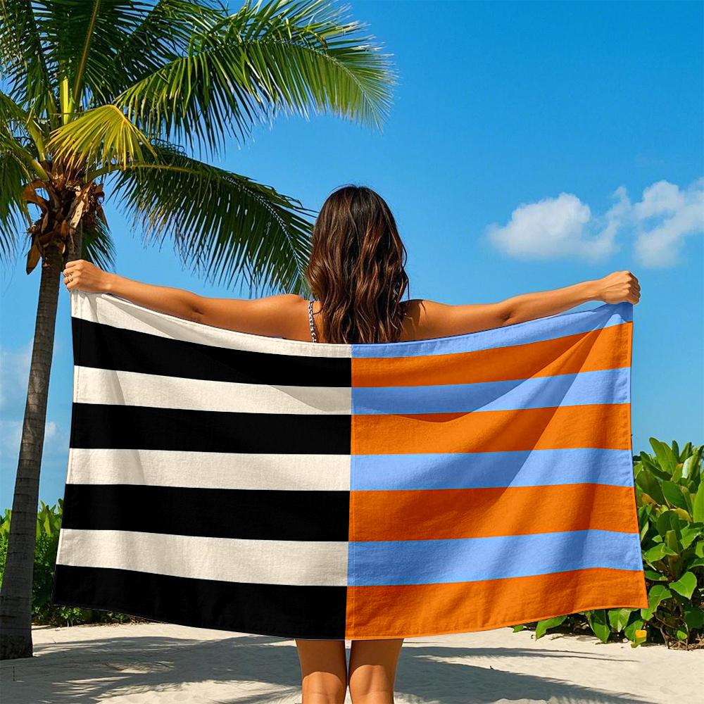 Strisce Color-Block arancione nero Asciugatura Rapida Asciugamano da Bagno Microfibra telo da spiaggia - leggero nuoto campeggio yoga spiaggia fuori