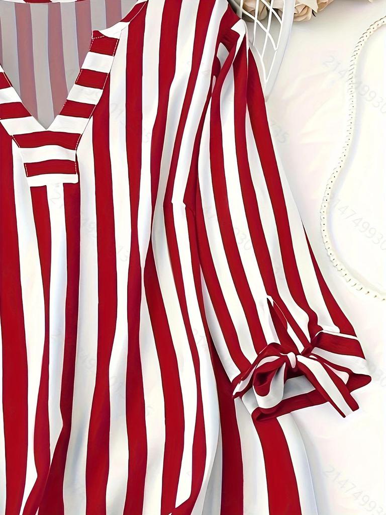 2025 European Striped Three-Quarter Sleeve Casual Shirt for Autumn/Summer