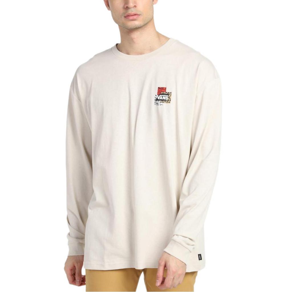 Vans Logo Print Crew Neck Long Sleeve T-Shirt Unisex Tops Beige VN0A7YJK2N1