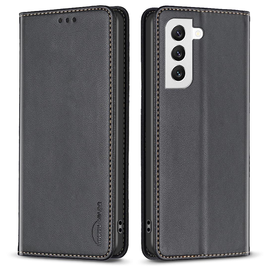 

BINFEN COLOR BF18 For Samsung Galaxy S22+ 5G Flip Leather Case Card Slots Stand Protective Phone Cover Black