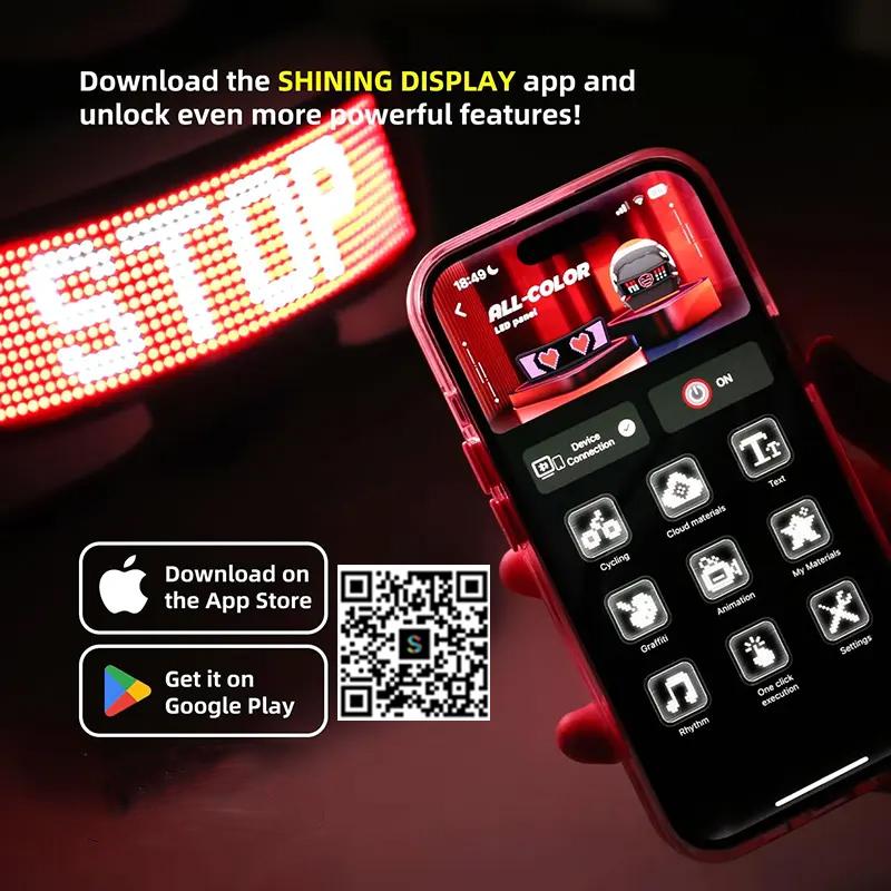 LED displej na helmu, Zadní světlo na motocyklovou helmu, Výstražné světlo na helmu, Moto doplňky