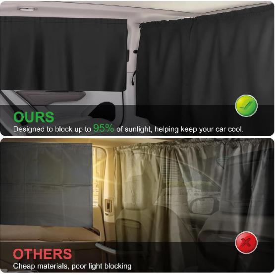 Set Of 3 Car Window Shades, 1 Rear Seat Divider Curtain & 2 Rear Side Window Sun Shades, 95% Light Blocking Car Window Covers Privacy Protection