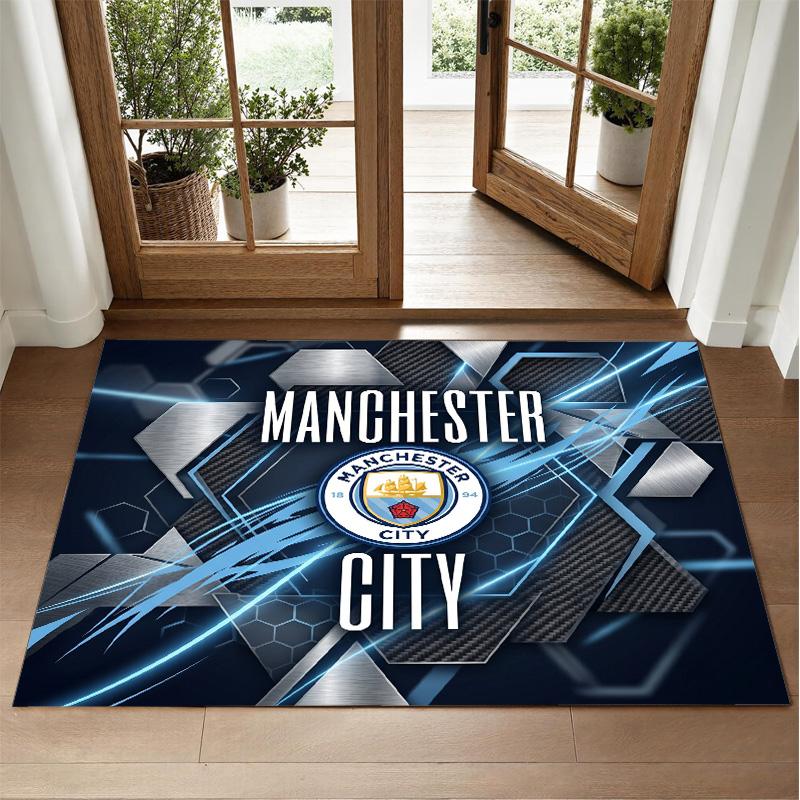 Manchester City Design Crystal Velvet Rug Soft Decorative Mat for Bedroom Entrance