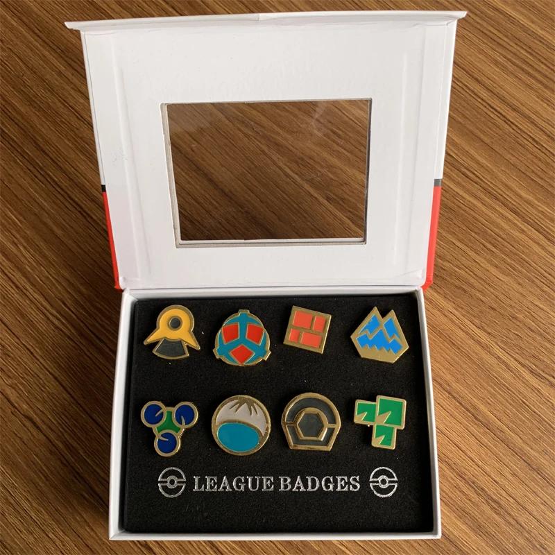 Pokemon League GYM Badge Anime Figures Pocket Monster King of Heaven Gymnasium Metal Badge Pikachu Mew-two Toys for Kid Children