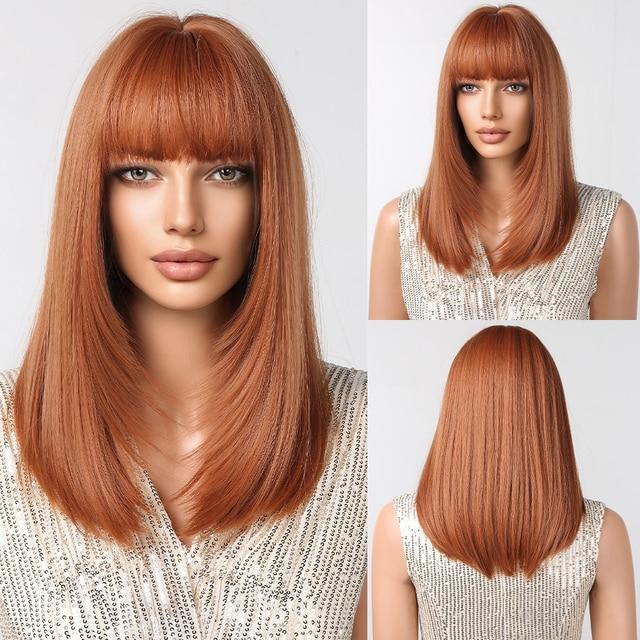 Blonde Silky Straight Synthetic Wigs with Bangs Medium Long Natural Platinum Wig for Women Cosplay Heat Resistant
