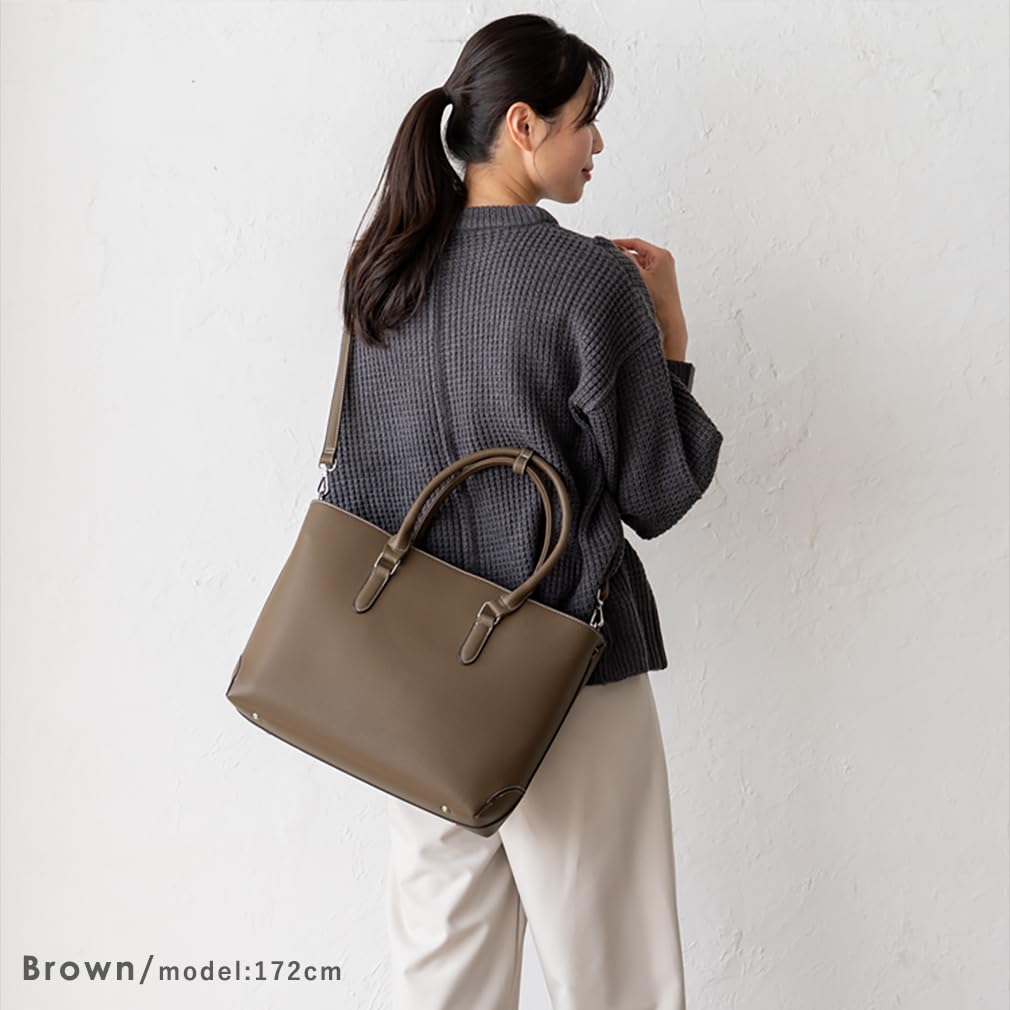 VITAFELICE Women's Square Business 2-Way Tote Bag (sib-20059p) (Brown)