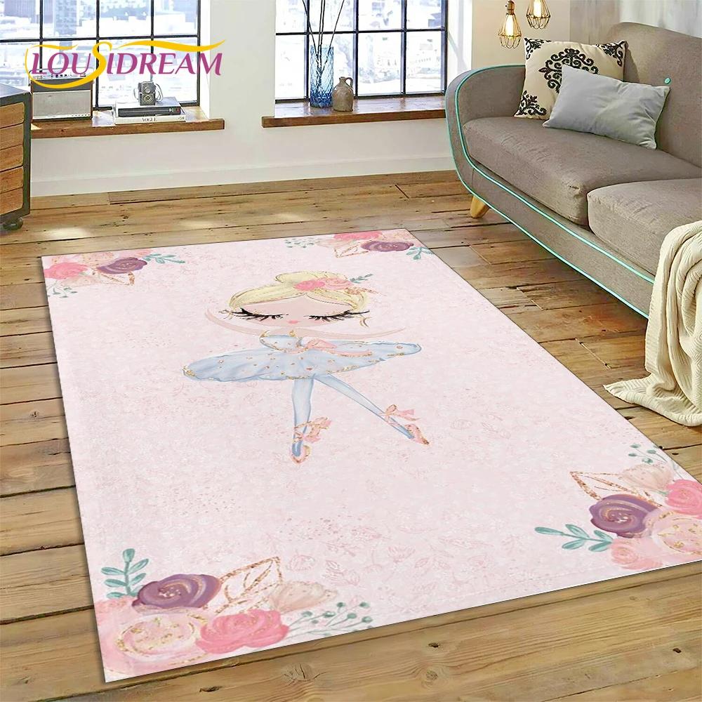 Alfombra Alfombra de Dibujos Animados de Hada Bailarina de Ballet de Ensueño Linda para Decoración de Sala de Estar Dormitorio, Decoración Antideslizante para Sofá Felpudo Niño