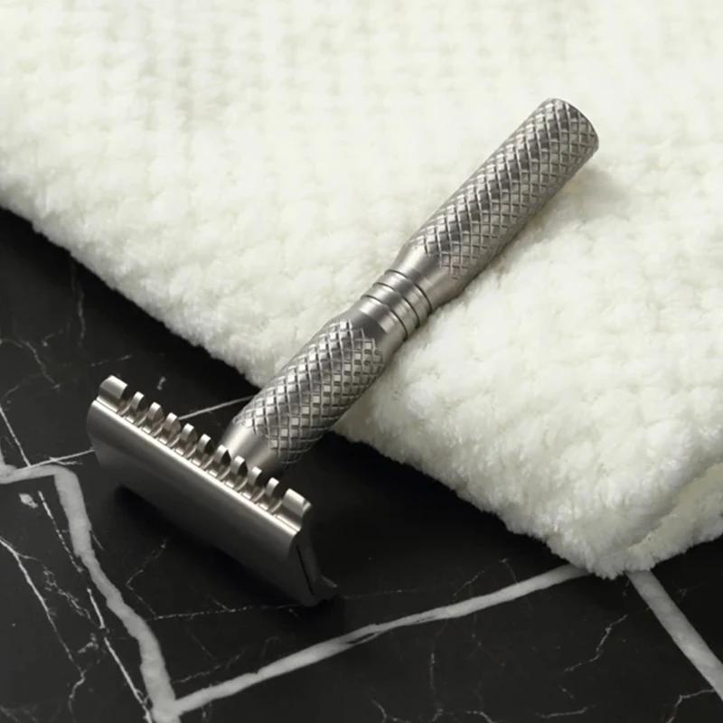 YAQI Ghost 90DC Cross Grain Pattern Titanium LightWeight Safety Razor 0.90mm Blade Gap Provide Comfortable Precise Shave For Men
