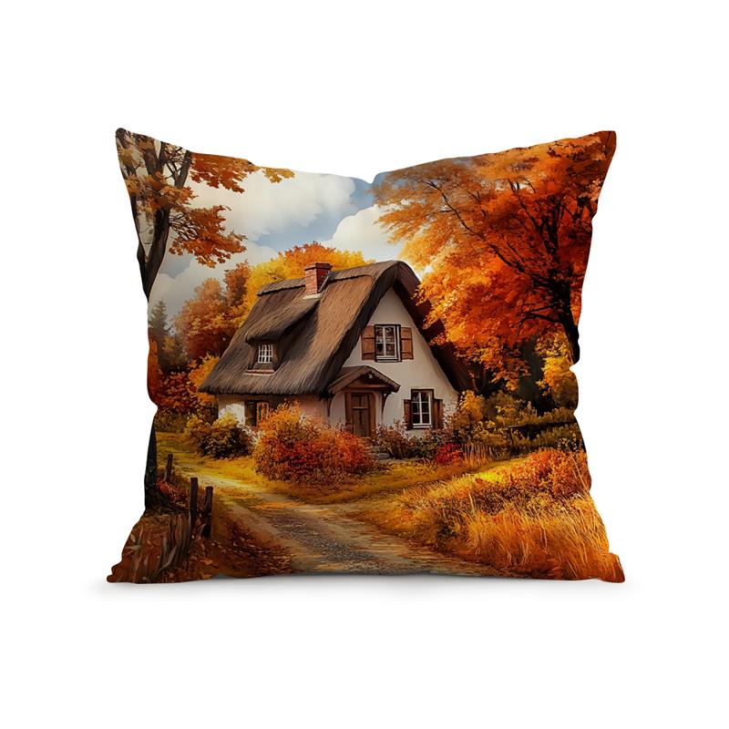 Autumn Maple Leaves Cushion Pillowcase Printed Polyester 45X45Cm Throw Pillowcover Decorative Sofa Cushion Pillowslip Home Decor