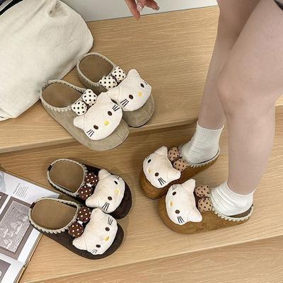 Chaussons décontractés polyvalents pour femme, chaussons mignons à tête ronde dessin animé de chaton, pour femme, printemps et été