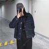Women's Dark Blue Denim Jacket - Workwear Style, Autumn Korean Fashion, Casual Pocket Design, Slim Fit.