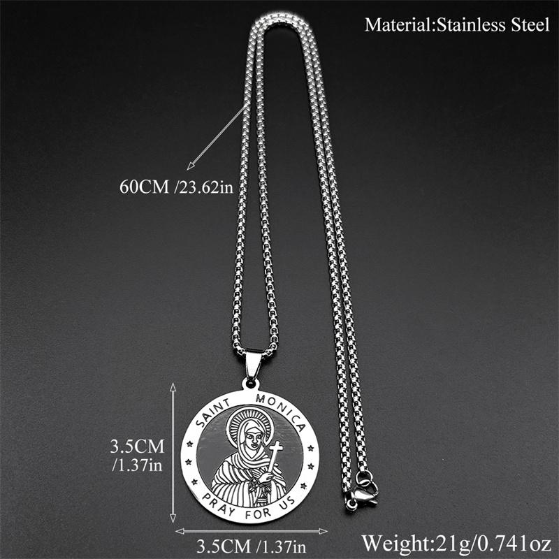 Catholic SAINT MONICA PRAY FOR US Pendant Necklace for Women Men Stainless Steel Silver Color Religion Medallion Chain Jewelry