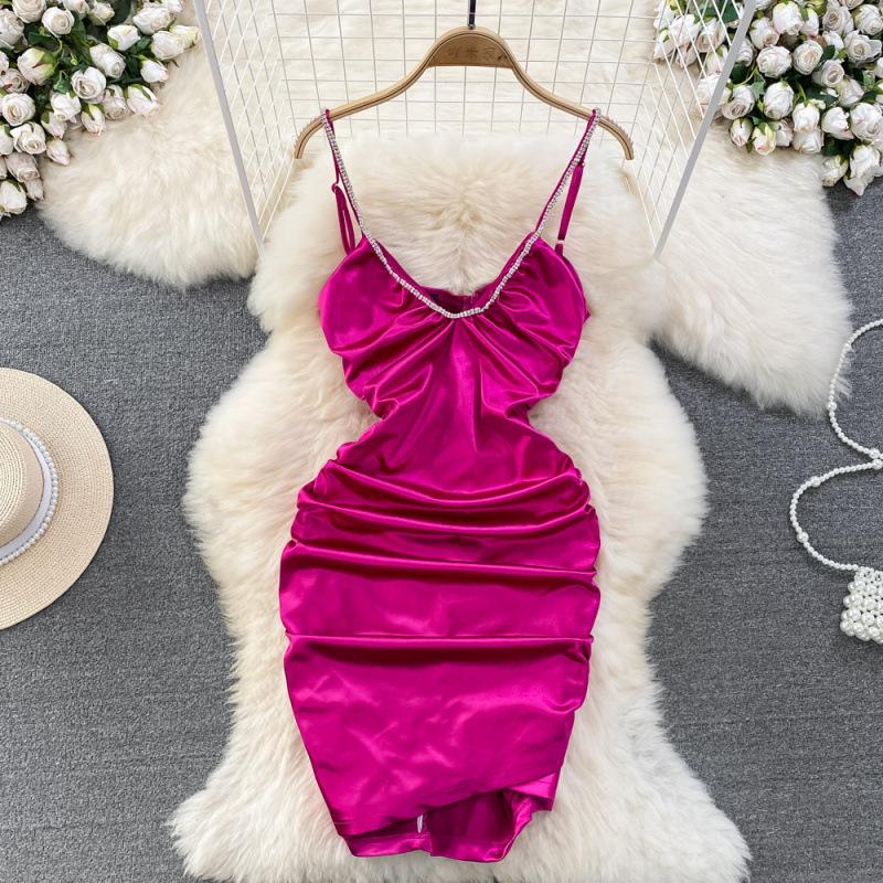 Sweet Cool Spice Girl Acetate Satin Suspender Skirt Fashion Waist Skinny Small Folded Short Hip Wrap Dress Summer
