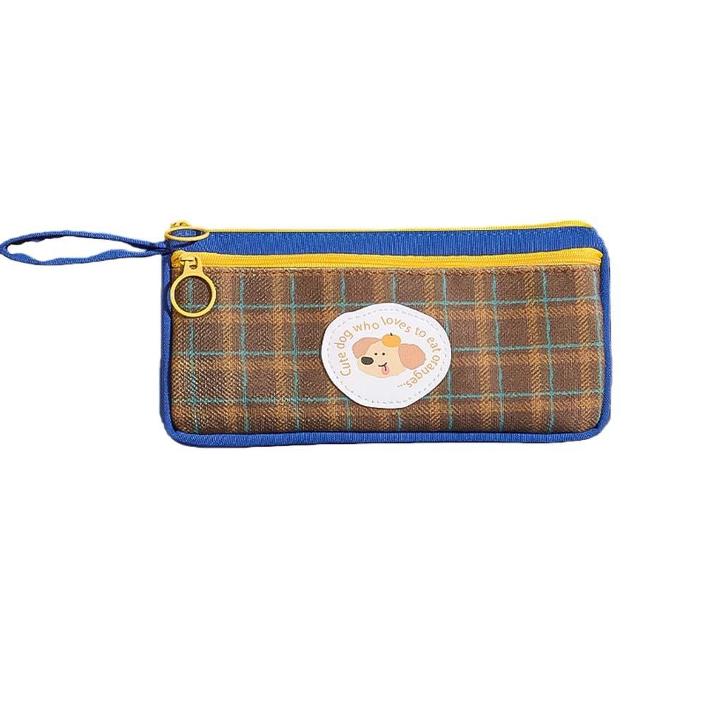 

Grid Pattern Retro Grid Stationery Bag Cute Animal Pencil Pouch Vintage Plaid Pen Bag Student