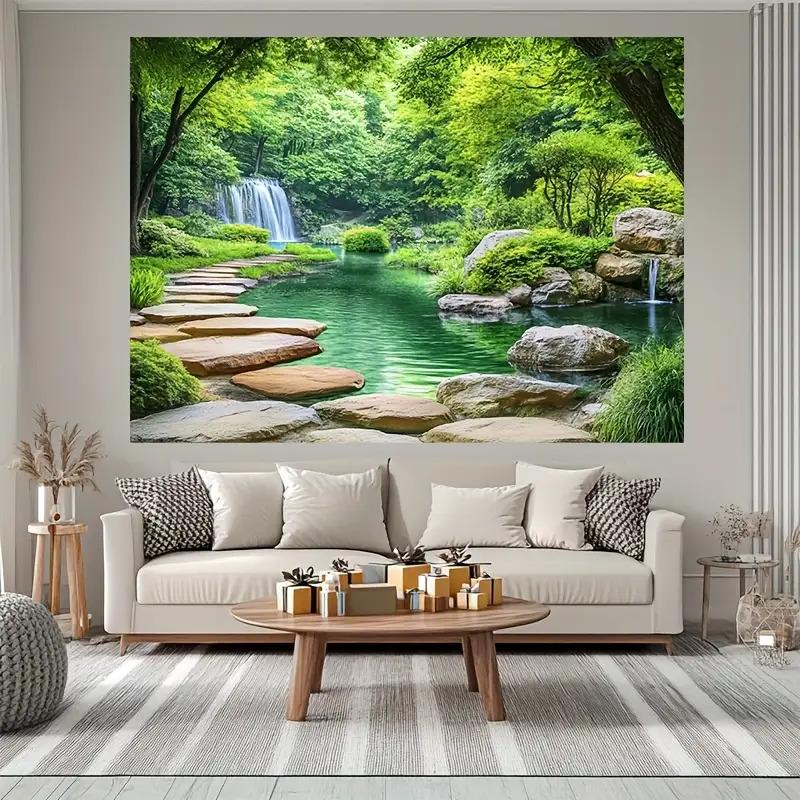 2D flat banner 1 piece - Green landscape with dense trees and water features home decoration bedroom decoration