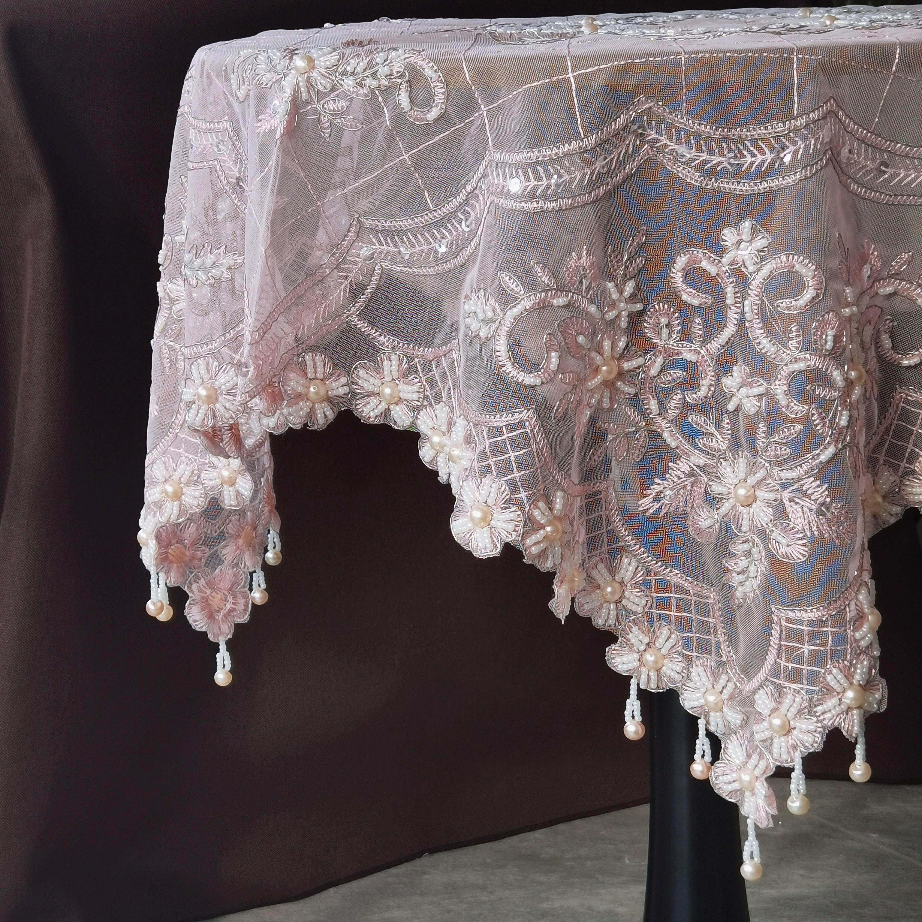 

Pink Lace Tablecloth Square Coffee Table Cover Embroidered Luxury Table Towel Nightstand Cover Room Decor Lace Birthday Decor 85X85cm розовый