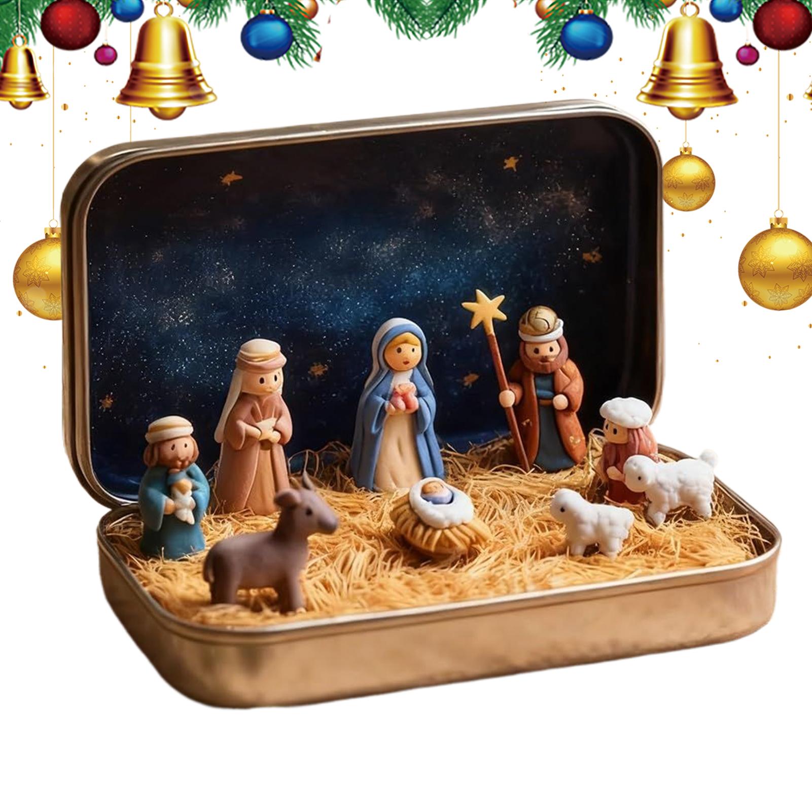 

Tin Box Nativity Set Portable Mini 3D Decorative Holy Ornament Christmas Jesus Figurines In Tin Box For Desk Shelf Office China Mainland