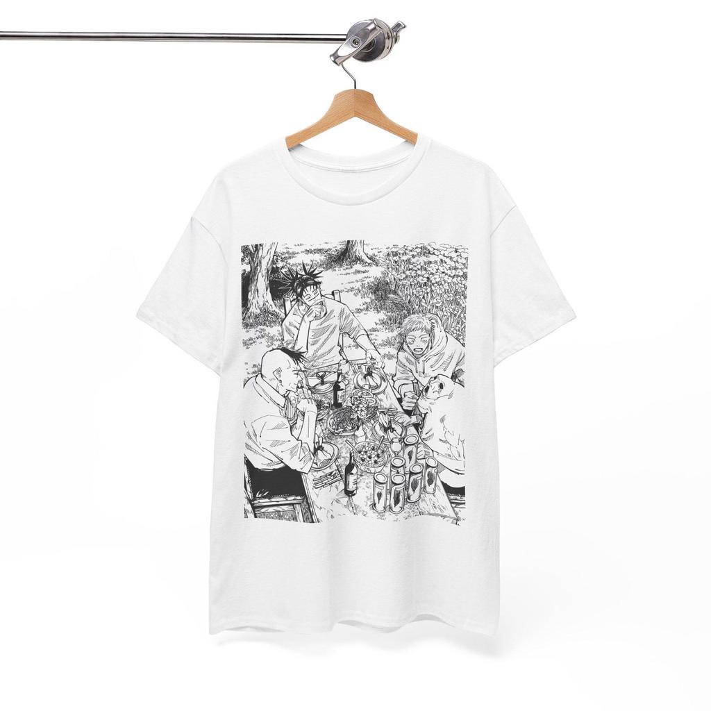Anime T-Shirt JJK | Brothers T-Shirt |Picnic Scene Illustration T-Shirt | Vintage Black White Sketch
