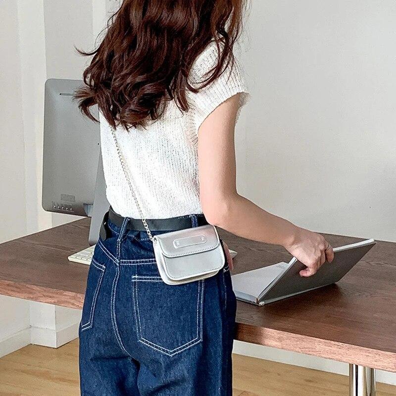 

Мини-цепочка из искусственной кожи с помадой, сумки через плечо для женщин, новые роскошные однотонные модные сумки и кошельки для телефонов серебряный