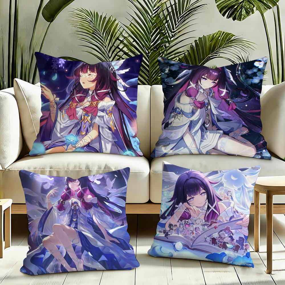 Game Genshin Impact Columbina Cushion Cover Silky Short Plush Invisible Zipper Dustproof Sofa Pillow Case for Home Decor
