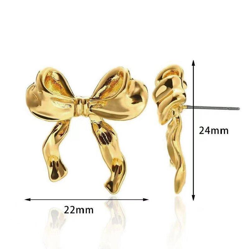 2PC Gold Color Earrings For Women Bow Stud Nail Earring Fashion Cute Jewelry Piercing Ear Accessories Christmas Gift Aretes