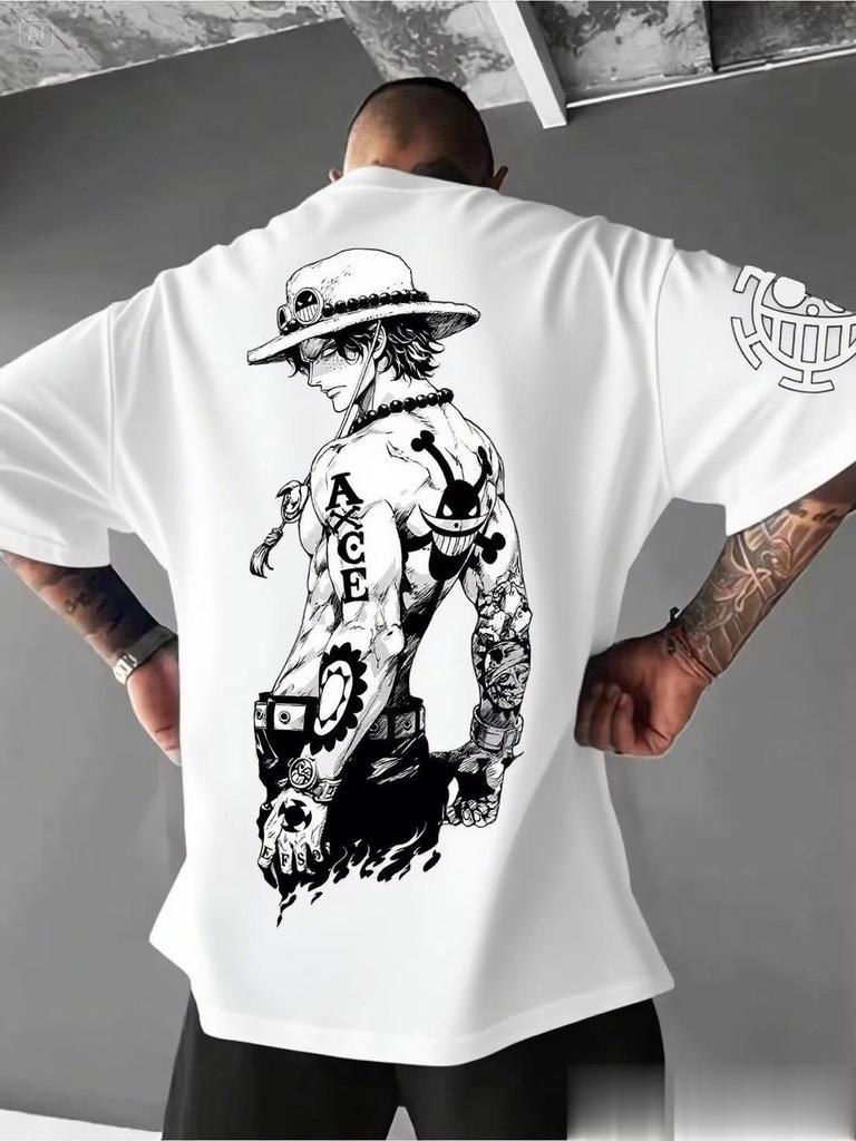 Vintage Oversize Anime T Shirt Men One Piece Luffy Women Short Sleeve Tee Summer Casual Top Streetwear Cartoon Print Y2k Clothes