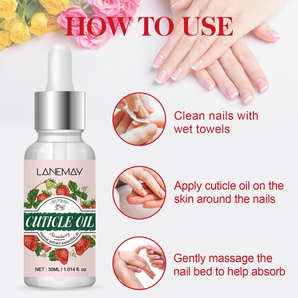 Strawberry Cuticle Oil-Softening And Deeply Moisturizing-Herbal Extract Essential Oil-Preventing Nail Cracking, 30ml