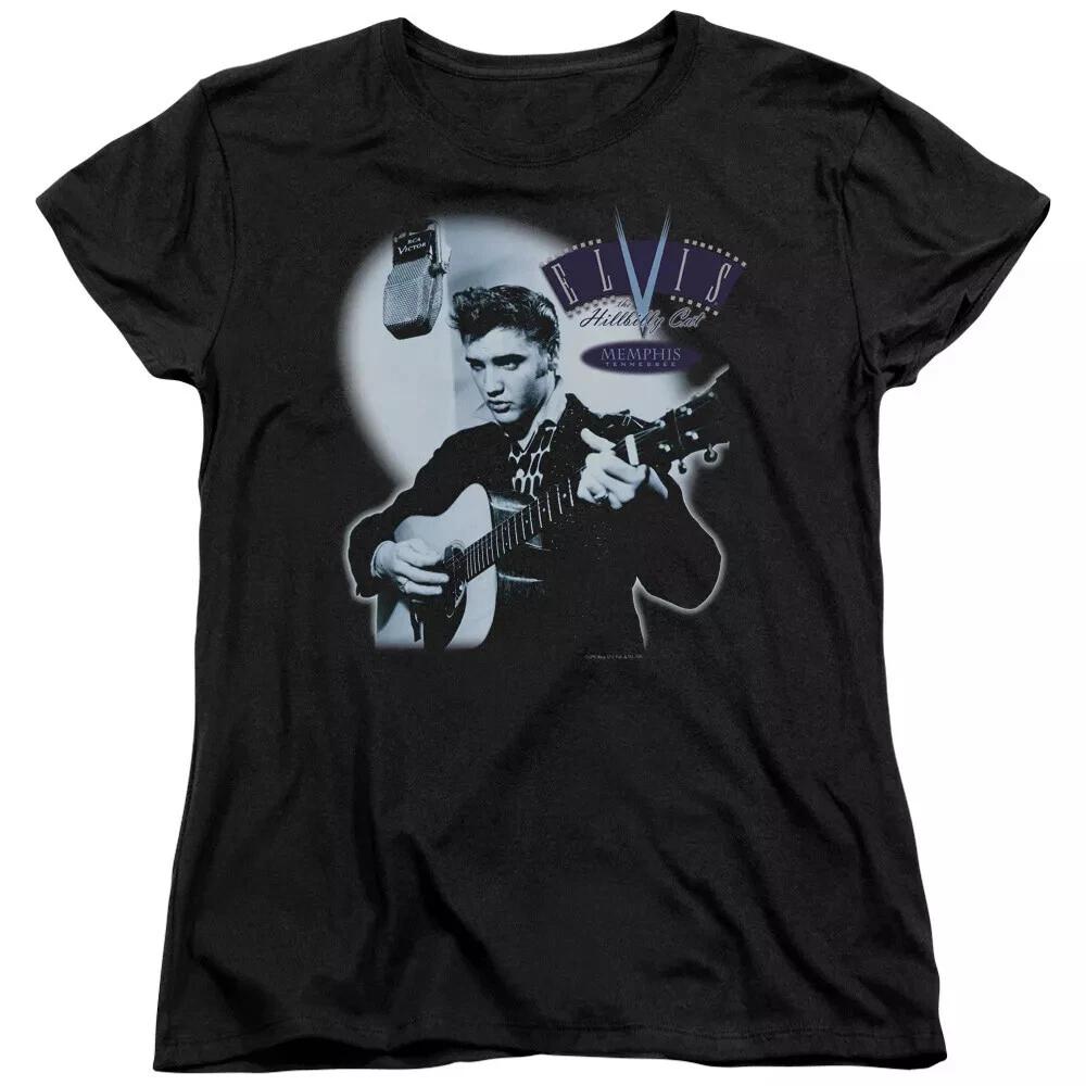Elvis Hillbilly Cat Women s 100% Cotton T-shirt Mens Tees Top 2XL