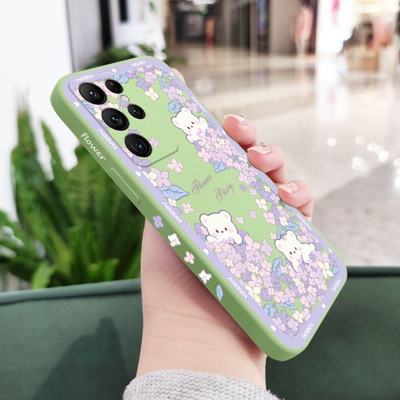 

Flower Bush Bear Phone Case For Samsung Galaxy S26 Plus Ultra Silicone Cover Galaxy S26 Plus светло-зеленый