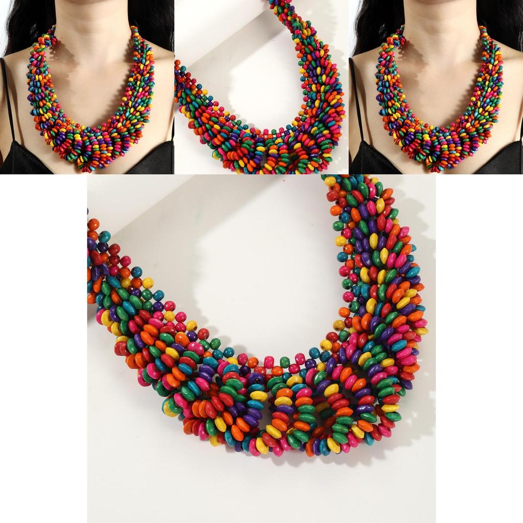 Creative Colored Wooden Bead Woven Necklace Neck Accessories For Casual Daily Use