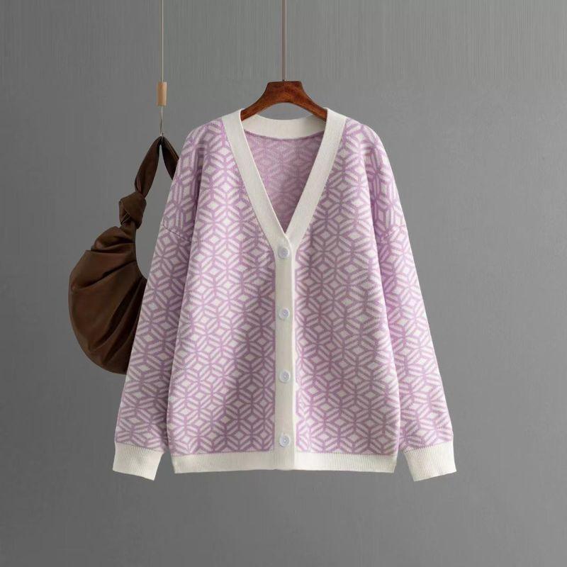 Fashion Wind Knitting Cardigan V Neck Loose-Fitting Long Sleeve Sweater Cardigan Knitted V-neck Sweater